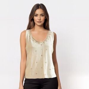 White House Black Market 100% Linen Sequin Tank Top, S